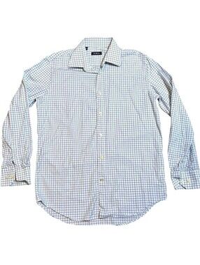 Saks Fifth Avenue Mens Dress Shirt 15.5 R White Windowpane Check